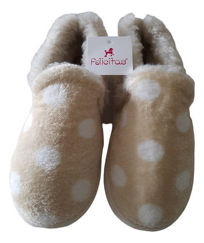 Pantuflas Cerradas Tipo Mocasin De Peluche Y Piel Felicitas