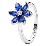 Anillo Flor Azul De Plata 925 + Kit Pandora