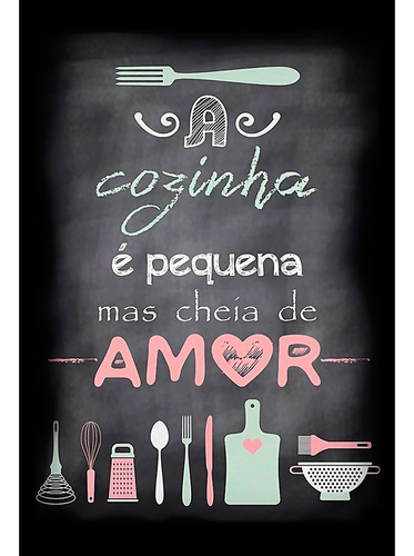 Placa Quadro Decorativo 60x40cm Frases Cozinha Cheia De Amor