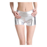 Pantalon Corto Short Vinipiel Metalico Mujer Cintura Alta