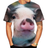 Camiseta De Cuello Redondo Con Estampado 3d De Cerdo