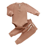 Body Acanalado Liso Para Niñas Y Niños Y Pantalones Elástico