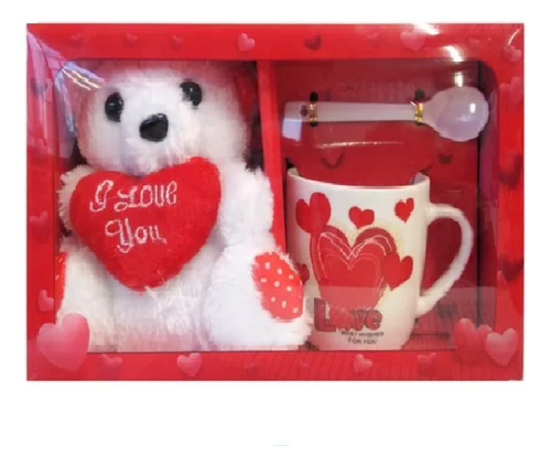 Set Taza C/ Cuchara + Peluche Blanco Regalo Dia D Las Madres