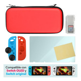 Switch Paquete Funda + Silicón + Estuche + Grips + Mica O Cristal 9h | Paquete Protector Solo Switch «normal», No Lite