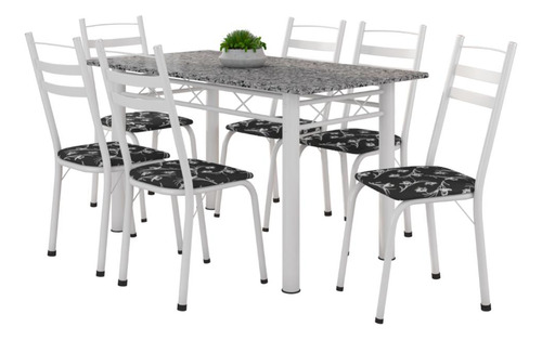 Conjunto De Mesa Itália Com 6 Cadeiras 1,40m  Granito/branco