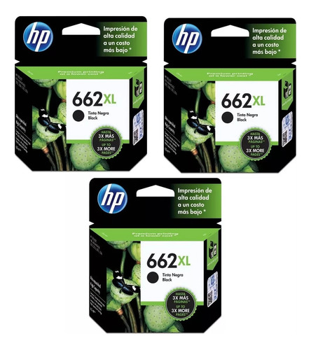 Kit 3 Cartuchos Hp 662xl Pretos Originais