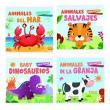 Set 4 Libros Baby Pop Dinosaurios, Animales Granja, Salvajes