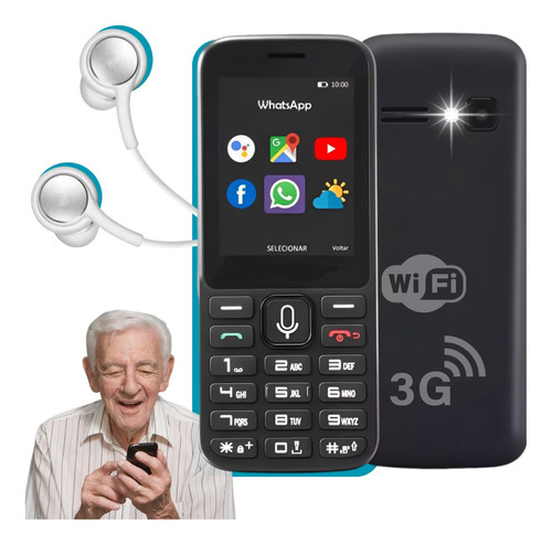 Celular Para Idoso 3g Internet Whatsapp Redes Sociais + Fone