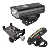 Kit Bike Farol Sinalizador Recarregável Suporte Celular  K89