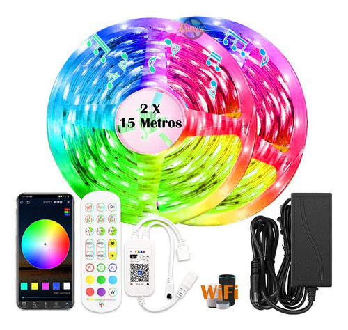 Tira Led Rgb 5050 Wifi Colorido 30m Con Mando