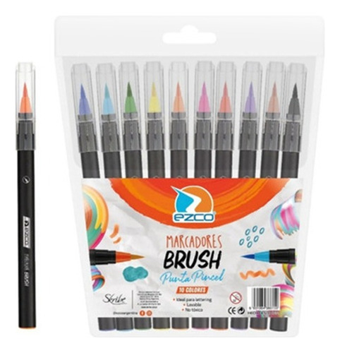 Marcador Punta Pincel Brush Lettering Ezco X 10 Colores