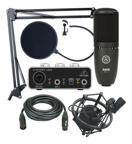 Kit Grabación Behringer Akg Um2 P120 Microfono Pc Android 