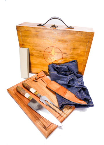 Kit De Asador Artesanal.cuchillo, Tenedor, Tabla,delantal