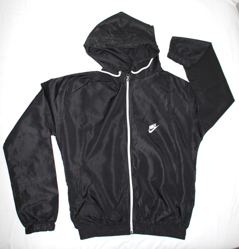 Campera Rompevientos Liviano t-m Negra Con Capucha