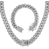 Cadenas Y Pulseras Cubana Hiphop Plata Para Hombre 50cm+20cm