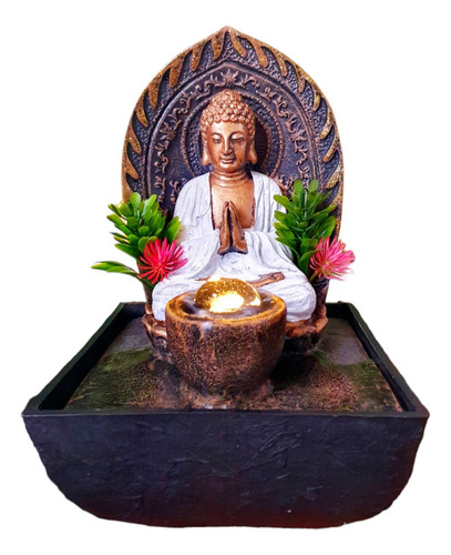 Fonte De Água Com Iluminação Buda Namastê 23 Cm