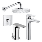 Combo Griferia Roca Atlas Lavat Alto+ducha Emb S/t+bidet Tra