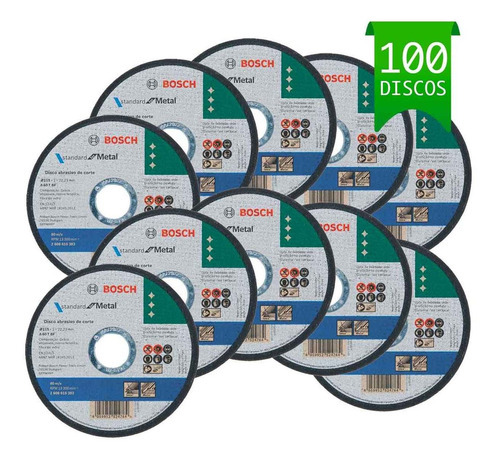 Disco De Corte Acero Inox 4 1/2''x1mm Bosch ( 100 Unidades ) Color Gris