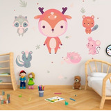 Vinilo Decorativo Pared Infantil Animales Nórdicos 100x100cm