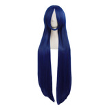 ¡ Peluca Lisa 100cm Azul Osc Extralarga Kanekalon Cosplay !!