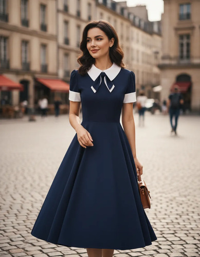 Mini Vestido De Citas Con Cuello De Camisa De Los Años 50