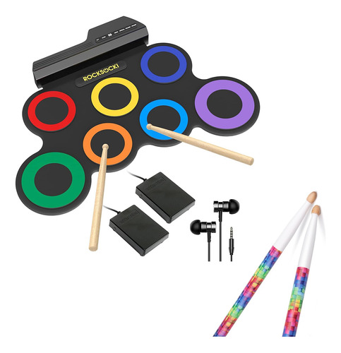 Rocksocki Electric Drum Set With Colorful Wood Drum Sticks