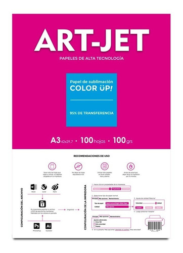 Papel Sublimación Específico (%95 Trans) A3 Art-jet® 100h