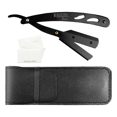Porta Navaja Profesional Barbero Negro Con Funda + 3 Hojas Negro