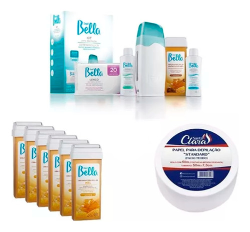 Kit Depilação + 6 Ceras Refil Depil Bella + Papel Perlon