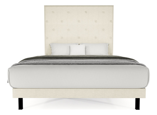 Cama Recamara Base Box Madera Tapiz Quint Matrimonial Beige