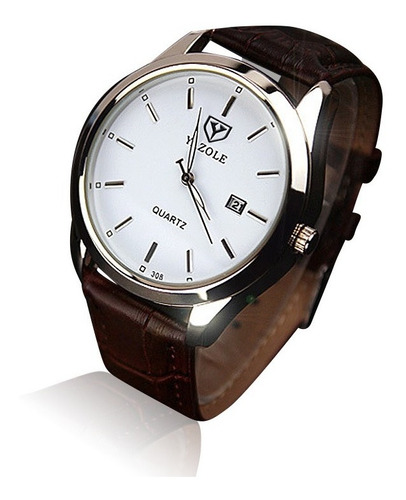 Reloj Para Hombre Elegante Acero Vidrio Blanco Con Calendario