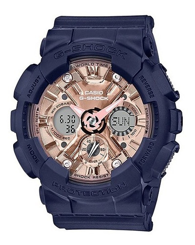 Reloj Casio G-shock S-series Cgmas120mf2a2cr Dama E-watch Color De La Correa Negro Color Del Bisel Negro Color Del Fondo Oro Rosa