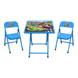 Conjunto Dobrável Carros Mesa Com 2 Cadeiras Azul  Açomix