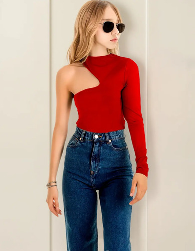 Blusa Top Niña Asimetrico Una Manga Moda Casual