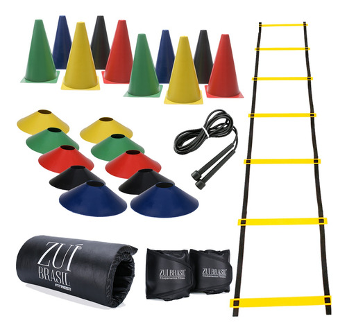 Kit Funcional Escada Corda Pratos Cones Peso 3kg Colchonete