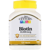 Biotina 10,000mcg 120tablets Importada 21st Century = Natrol Sabor Sem Sabor