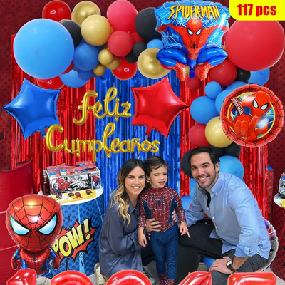 Kit 117 De Decoración De Cumpleaños De Globo Metal Spiderman Rojo