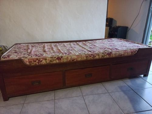 Cama De 1 Pl Madera Maciza Modelo Diván Con Cajonera