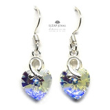 Aros Anzuelo + Cristales Swarovski Corazon 10 Mm Plata 925