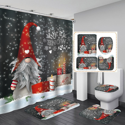 Juego De Cortina De Ducha De Gnomo De Navidad For Baño