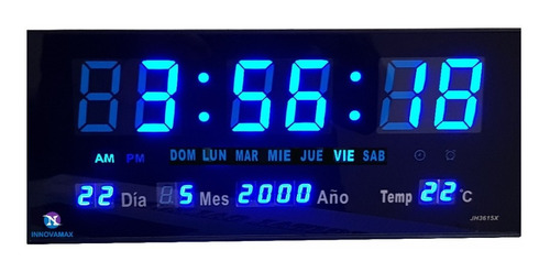 Reloj Digital De Pared O Buro  Termometro Luz Azul 36x 15cm
