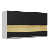 Armário Aéreo Mdf 120 Cm 2 Portas Vidro Bp Acordes Madesa Cor Branco/preto