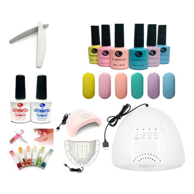 Kit Gelish (gama 6pz) + Lampara Led Uv + Base + Top + Lima Color Gama Dg | Envío gratis