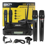 Microfone Sem Fio Duplo De Mão Skp Áudio Uhf600 Pro + Maleta