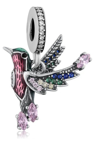 Charm Colibri Pajarito Con Zirconia Respladeciente Plata 925