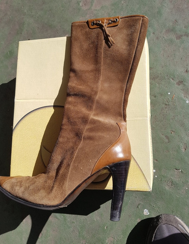 Botas Mujer Prune Talle 38 Cuero Gamuza Base Madera