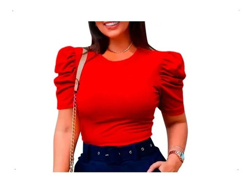 Blusa Blusinha Feminina Manga Curta Bufant Princesa Canelada