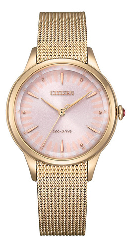 Reloj Citizen Em081882x Para Mujer Triple Manecilla Acero Color De La Malla Oro Rosa Color Del Bisel Dorado Color Del Fondo Rosa Perla