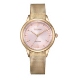 Reloj Citizen Em081882x Para Mujer Triple Manecilla Acero Color De La Malla Oro Rosa Color Del Bisel Dorado Color Del Fondo Rosa Perla