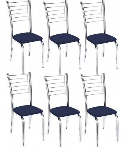 Kit 6 Cadeiras Lara Para Cozinha-corino Azul-gat Magazine